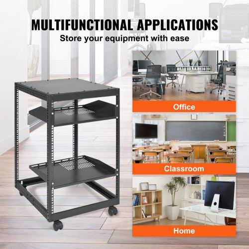 15U Open Frame Server Rack 2340 in Adjustable Depth Free Standing or Wall