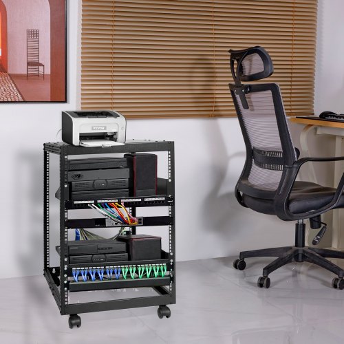 15U Open Frame Server Rack 2340 in Adjustable Depth Free Standing or Wall
