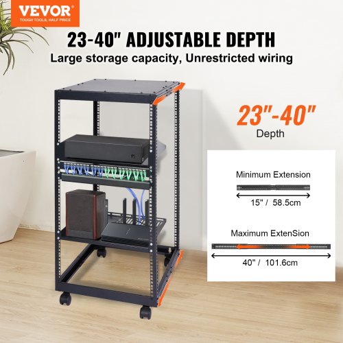 20U Open Frame Server Rack 2340 in Adjustable Depth Free Standing or Wall