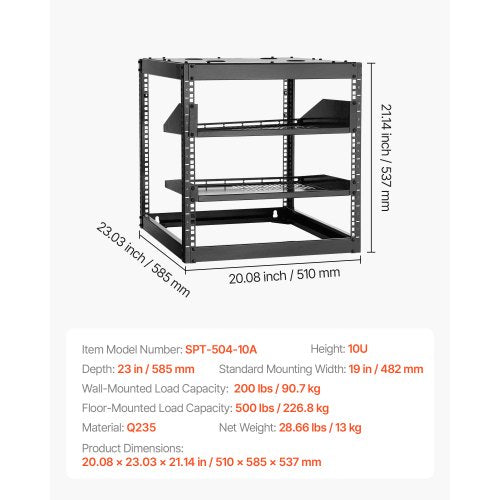 10U Open Frame Network Rack 23 in Depth Wall Mounted or Floor Standing