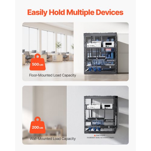 12U Open Frame Network Rack 23 in Depth Wall Mounted or Floor Standing
