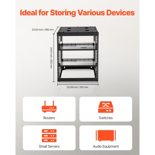 12U Open Frame Network Rack 23 in Depth Wall Mounted or Floor Standing