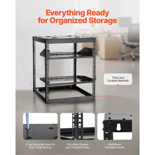 12U Open Frame Network Rack 23 in Depth Wall Mounted or Floor Standing