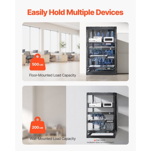 16U Open Frame Network Rack 23 in Depth Wall Mounted or Floor Standing
