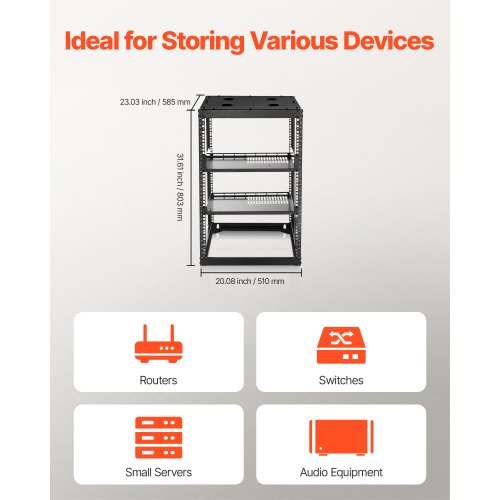 16U Open Frame Network Rack 23 in Depth Wall Mounted or Floor Standing