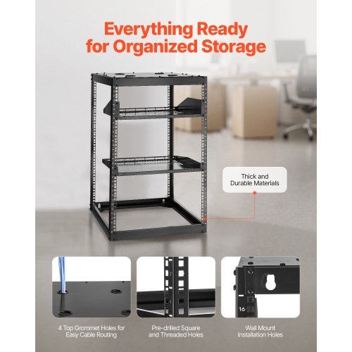 16U Open Frame Network Rack 23 in Depth Wall Mounted or Floor Standing