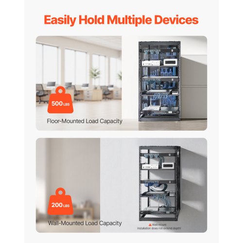 20U Open Frame Network Rack 23 in Depth Wall Mounted or Floor Standing