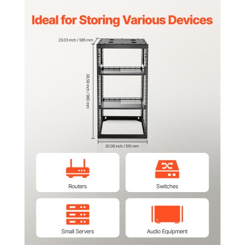 20U Open Frame Network Rack 23 in Depth Wall Mounted or Floor Standing