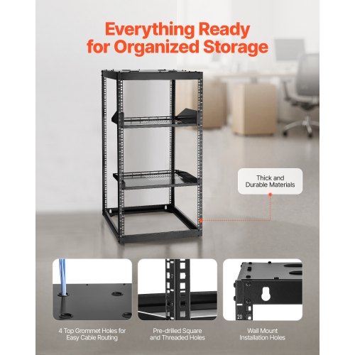 20U Open Frame Network Rack 23 in Depth Wall Mounted or Floor Standing