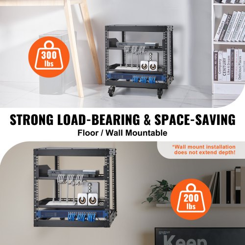 9U Open Frame Server Rack 2340 Adjustable Depth Free Standing or Wall