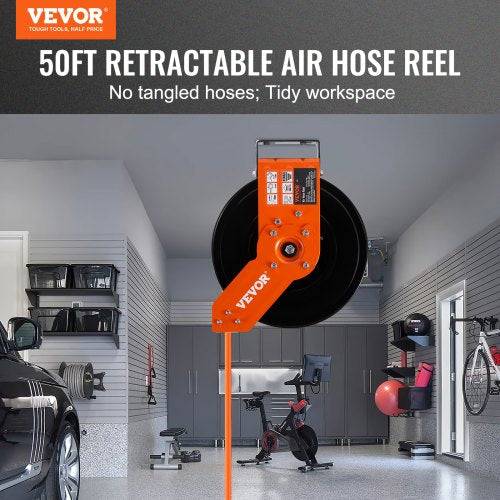 Retractable Air Hose Reel 38 IN x 50 FT Hybrid Air Hose Max 300PSI Air