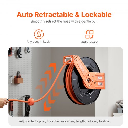 Retractable Air Hose Reel 3/8 IN x 100FT Rubber Air Hose Max 300PSI Air