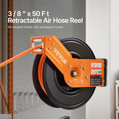 Retractable Air Hose Reel 3/8IN x 50FT Rubber Air Hose Max 300PSI Air