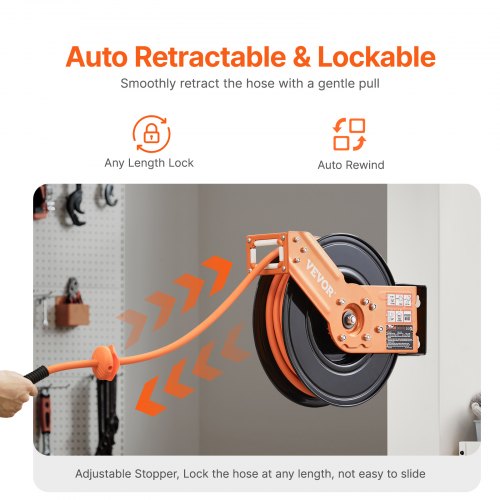 Retractable Air Hose Reel 3/8IN x 50FT Rubber Air Hose Max 300PSI Air