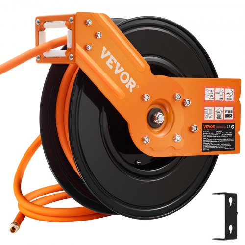 Retractable Air Hose Reel 3/8IN x 50FT Rubber Air Hose Max 300PSI Air