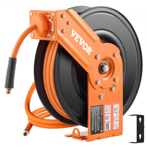 Retractable Air Hose Reel 3/8IN x 50FT Rubber Air Hose Max 300PSI Air