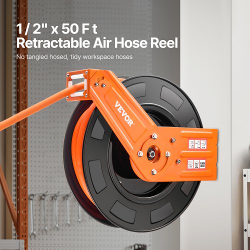 Retractable Air Hose Reel 12 IN x 50 FT Hybrid Air Hose Reel Max 300 PSI