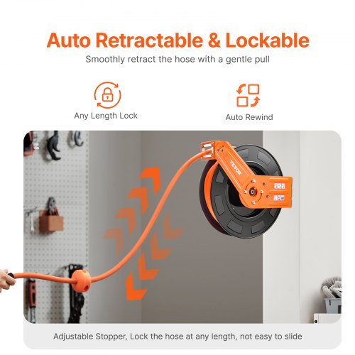 Retractable Air Hose Reel 1/2 IN x 50 FT Hybrid Air Hose Reel Max 300 PSI