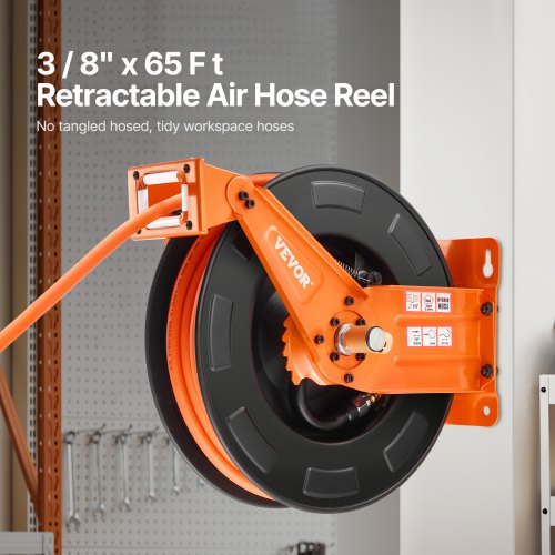 Retractable Air Hose Reel with Double Arms 38 IN x 65FT Hybrid Air Hose