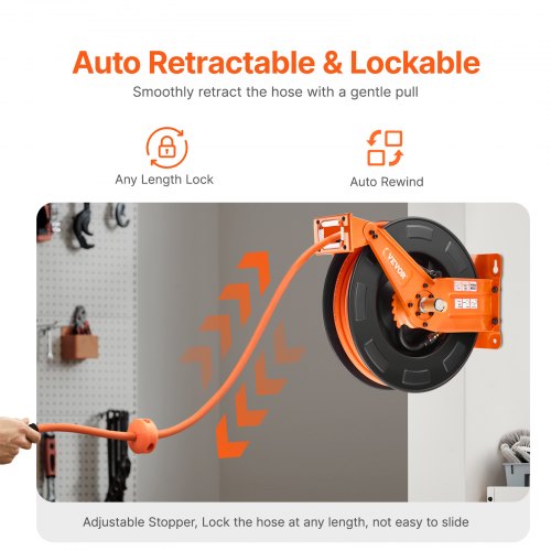 Retractable Air Hose Reel with Double Arms 38 IN x 65FT Hybrid Air Hose