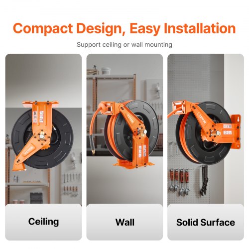 Retractable Air Hose Reel with Double Arms 38 IN x 65FT Hybrid Air Hose
