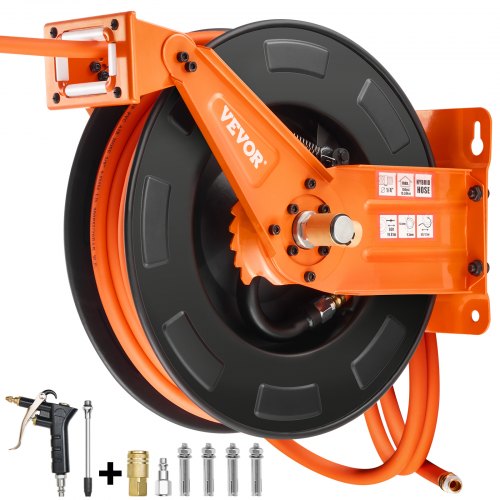 Retractable Air Hose Reel with Double Arms 38 IN x 65FT Hybrid Air Hose