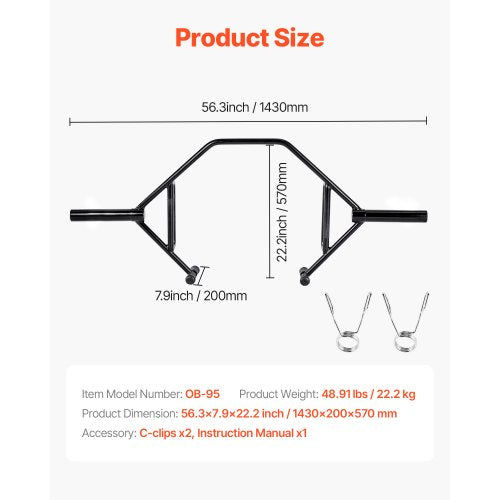 Trap Bar Hex Bar OpenEnded Frame Hex Barbell 2Inch 800 LBS Capacity
