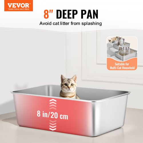 Cat Litter Box 8 inches Deep XL Extra Large Stainless Steel Cat Litter Box
