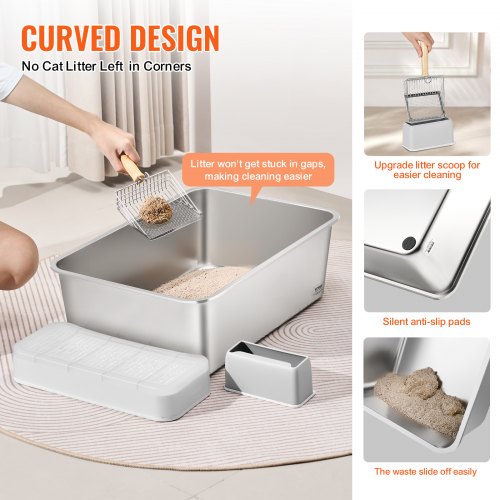 Cat Litter Box 8 inches Deep XL Extra Large Stainless Steel Cat Litter Box