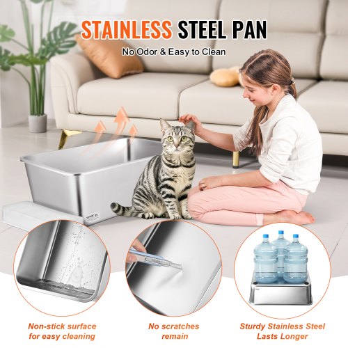 Cat Litter Box 8 inches Deep XL Extra Large Stainless Steel Cat Litter Box