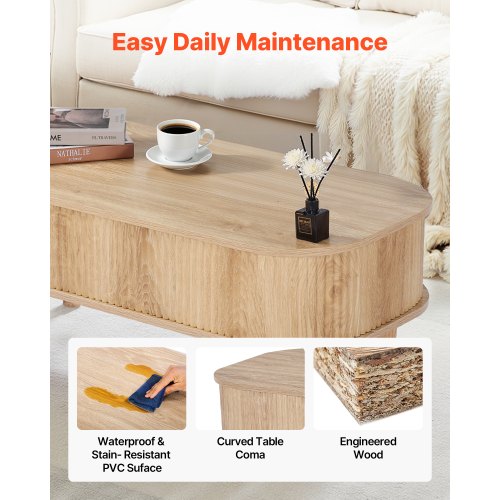 39.4 in Lift Top Coffee Table Fluted Oval Coffee Table with 3 Hidden 1