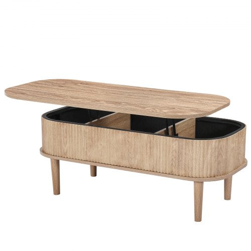 39.4 in Lift Top Coffee Table Fluted Oval Coffee Table with 3 Hidden 1