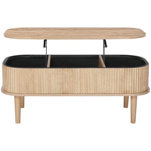 39.4 in Lift Top Coffee Table Fluted Oval Coffee Table with 3 Hidden 1