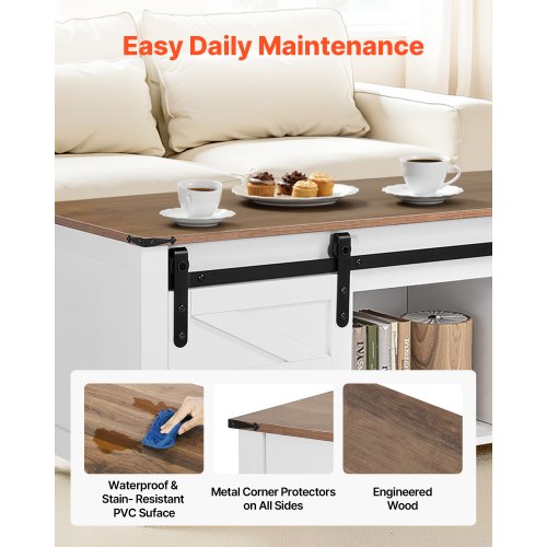47.2 in Farmhouse Lift Top Coffee Table Rustic Center Table with Barn Door