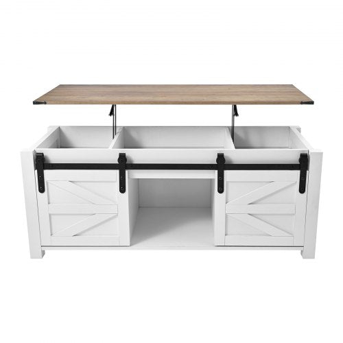 47.2 in Farmhouse Lift Top Coffee Table Rustic Center Table with Barn Door