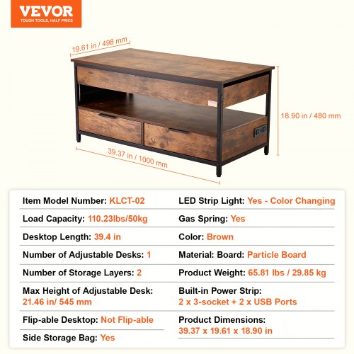 Lift Top Coffee Table 39.4 in Rectangle Coffee Table with Extra Storage