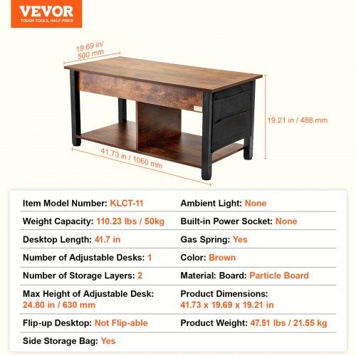Lift Top Coffee Table 41.7 in Rectangle Coffee Table with Extra Storage