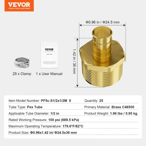 Pipe Fittings 12 25PCS Brass Pipe Fittings Clampstyle 12 NPT External