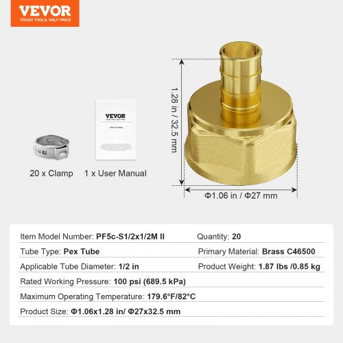 Pipe Fittings 12 20PCS Brass Pipe Fittings Clampstyle 12 NPT Internal