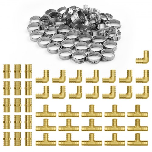Pipe Fittings 34 45PCS 15xStraight 15xElbows 15xTees Brass Pipe