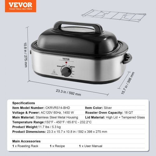Electric Roaster Oven 18 QT Turkey Roaster Oven with SelfBasting Lid