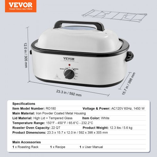 Electric Roaster Oven 22 QT Turkey Roaster Oven with SelfBasting Lid