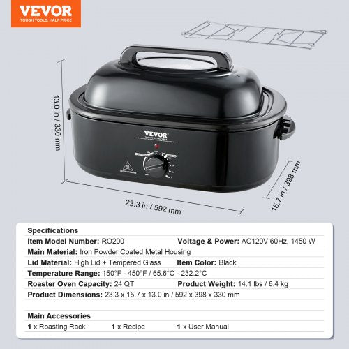 Electric Roaster Oven 24 QT Turkey Roaster Oven with SelfBasting Lid