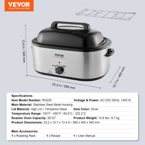 Electric Roaster Oven 26 QT Turkey Roaster Oven with SelfBasting Lid