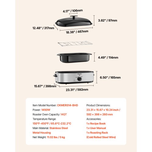 Roaster Oven 14QT FastCooking Turkey Roaster 150450 Adjustable