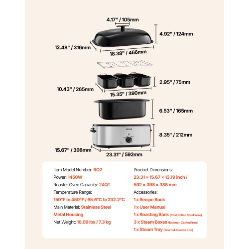 Roaster Oven 24QT Electric Turkey Roaster Oven 150450 Adjustable
