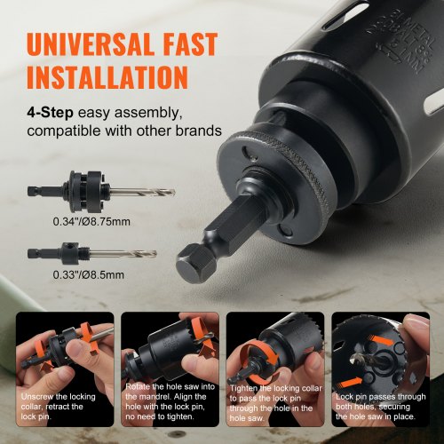 Hole Saw Kit 11 PCS Saw Blades 2 Drill Bits 1 Hex Wrench General Purpose