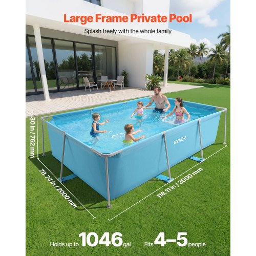 Frame Above Ground Swimming Pool 118 x 78 x 30 in Rectangular Steel Metal