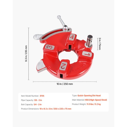 Quick Opening Die Head 18 to 2 RightHanded Pipe Threading Head 14 to 2