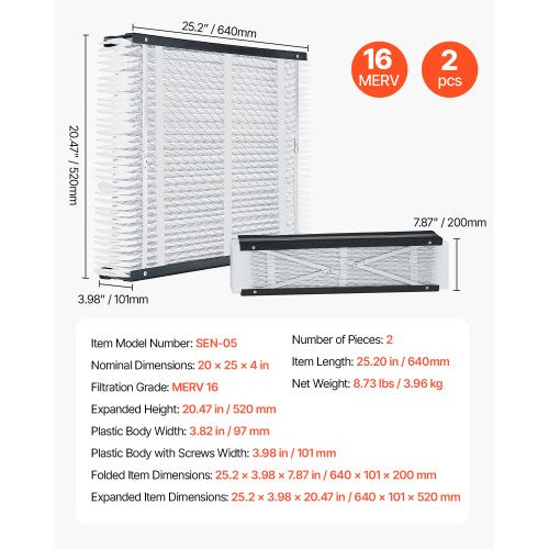 20 x 25 x 4 Furnace Filter MERV 16 HVAC Ac Filters12Month Electrostatic